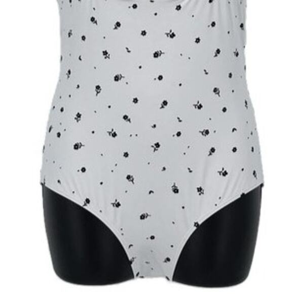Swimsuit Structured One Piece in White with Black Floral Size Small - Picture 3 of 6